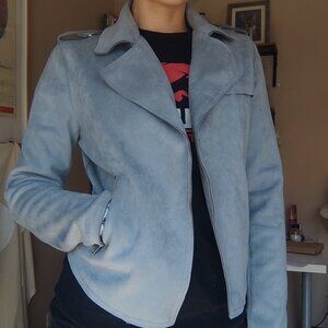 Light Blue Faux Suede Moto Jacket – Size S-XS